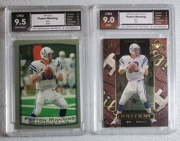 Peyton Manning 1999 2 Card Lot Graded 9 & 9.5