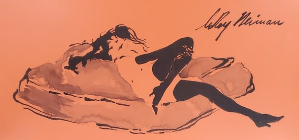 LeRoy Neiman,  Playboy Femlin Laying in Bed, Original Signed Watercolor Drawing