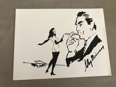 LeRoy Neiman, Playboy Femlin Lighting His Cigarette, Original Signed Watercolor Drawing