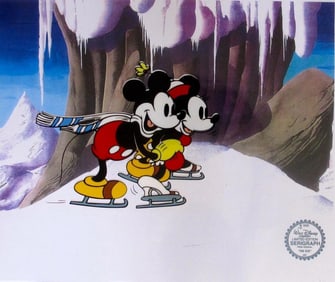 Disney, Mickey & Minnie Mouse Ice Skating Ltd Edition Sericel