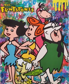 Jozza - Pop Art, 'The Flinstones', Signed Mixed Media Acrylic Canvas Painting, 2024