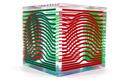 VICTOR VASARELY, MULTI WAVE CUBE, ACRYLIC GLASS SCULPTURE 1970