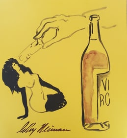 LeRoy Neiman, Playboy Femlin gets corked, Original Signed Watercolor Drawing