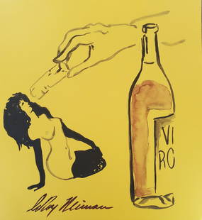 LeRoy Neiman, Playboy Femlin gets corked, Original Signed Watercolor Drawing: Artist: LeRoy Neiman Title: Playboy Femlin Medium: Watercolor on Paper Subject: Playboy Magazine Femlin Condition: Very Good Size: 8 x 8.75 Condition: Very Good - Excellent