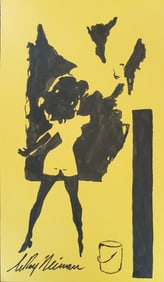 LeRoy Neiman, Playboy Femlin Paints on the wall, Original Signed Watercolor Drawing