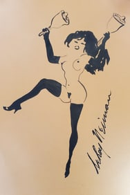 LeRoy Neiman, Playboy Femlin rings her bells, Original Signed Watercolor Drawing