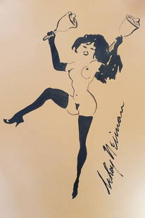LeRoy Neiman, Playboy Femlin rings her bells, Original Signed Watercolor Drawing: Artist: LeRoy Neiman Title: Playboy Femlin Medium: Watercolor on Paper Subject: Playboy Magazine Femlin Condition: Very Good Size: 7.25 x 11 Condition: Very Good - Excellent