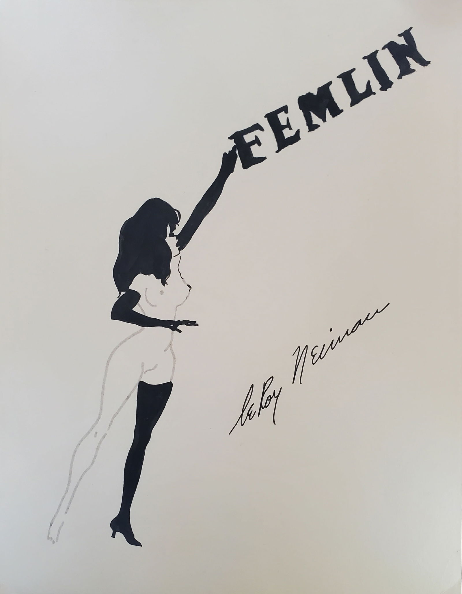 LeRoy Neiman, Playboy Femlin reaching, Original Signed Watercolor Drawing (1 of 2)