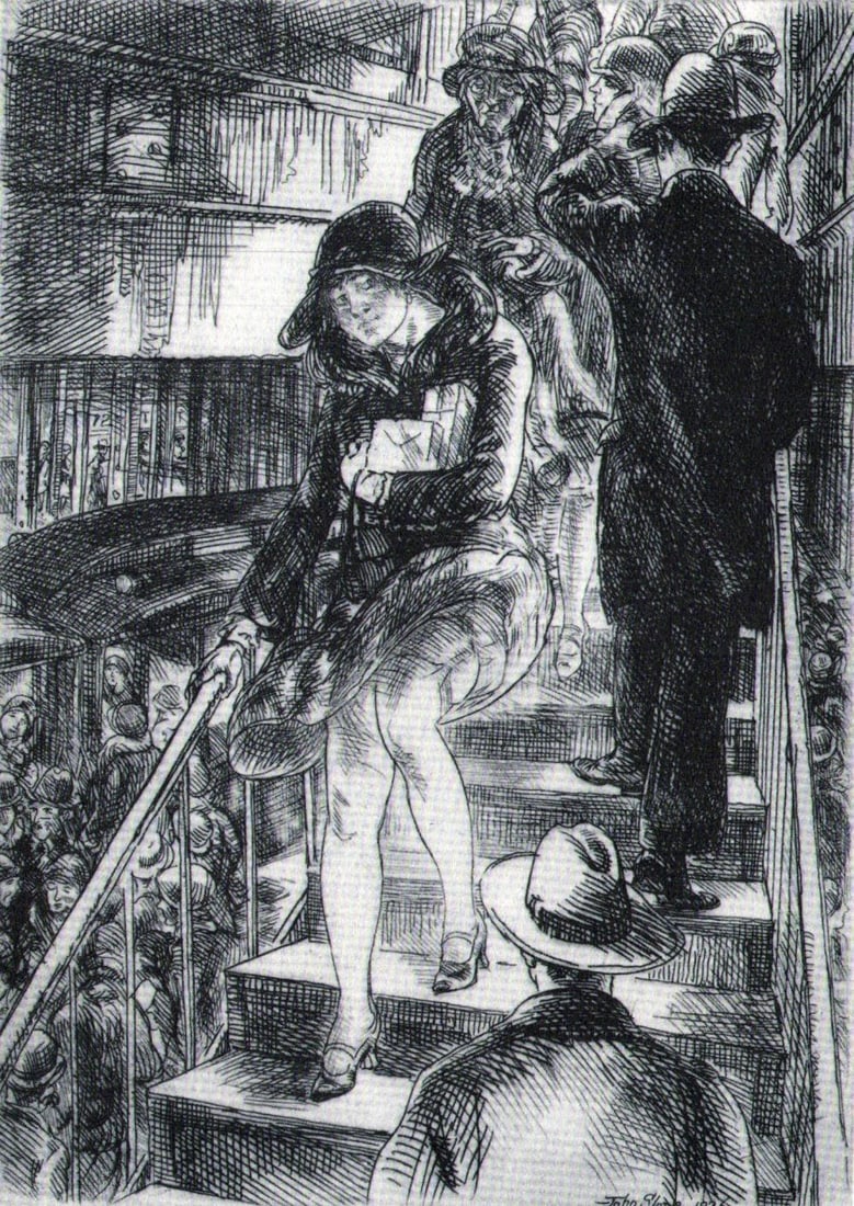 John Sloan, Subway Stairs, 1929: Artist: John Sloan Title: Subway Stairs Date Of Negative: 1929 Type Of Print: Vintage Photogravure/Lithograph, Printed from the original plate Date Of Print: 1939 (82 years old print) Paper: Medium we