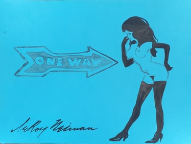 LeRoy Neiman, Playboy Femlin debates going the wrong way, Original Signed Watercolor Drawing