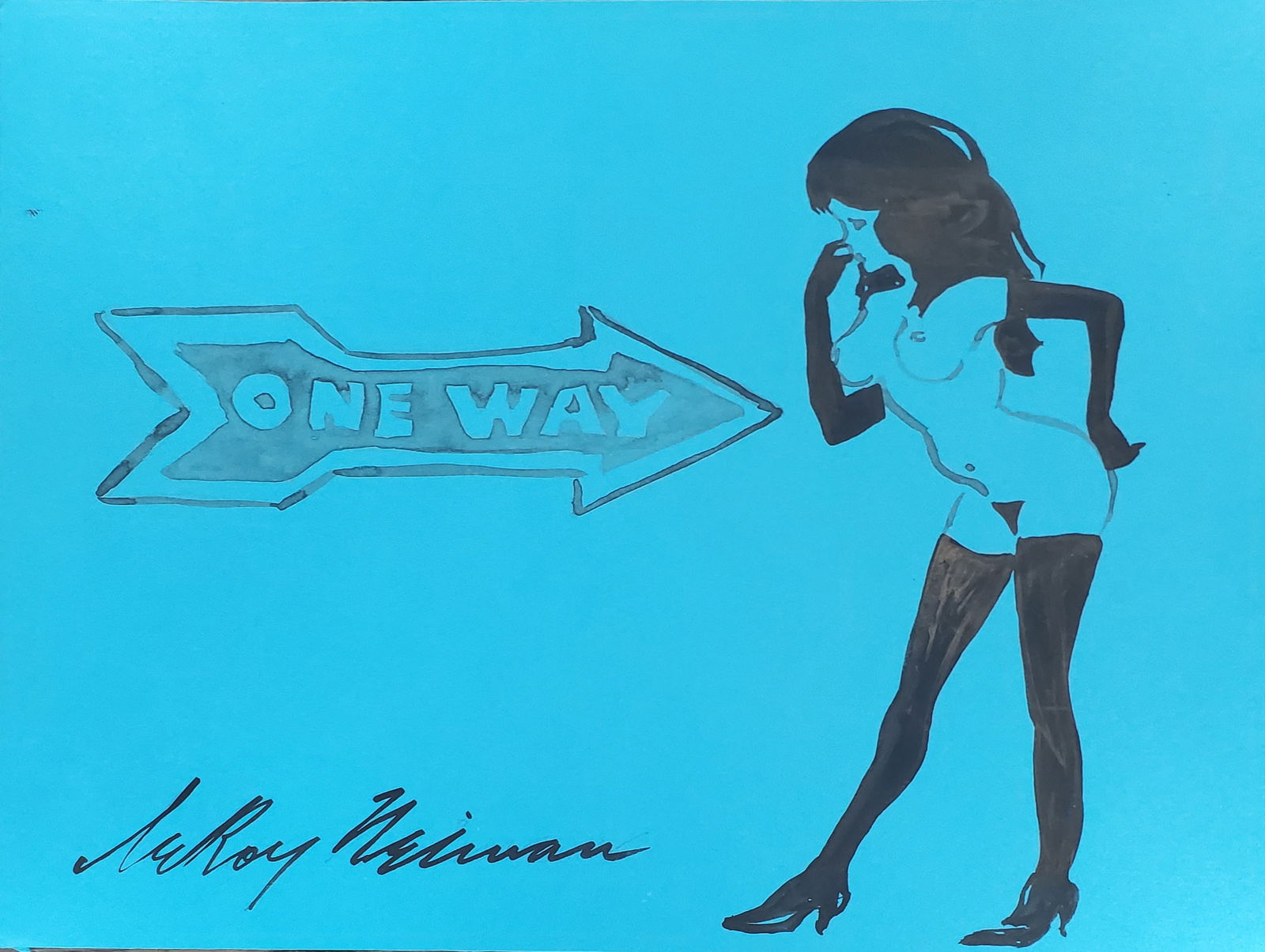 LeRoy Neiman, Playboy Femlin debates going the wrong way, Original Signed Watercolor Drawing