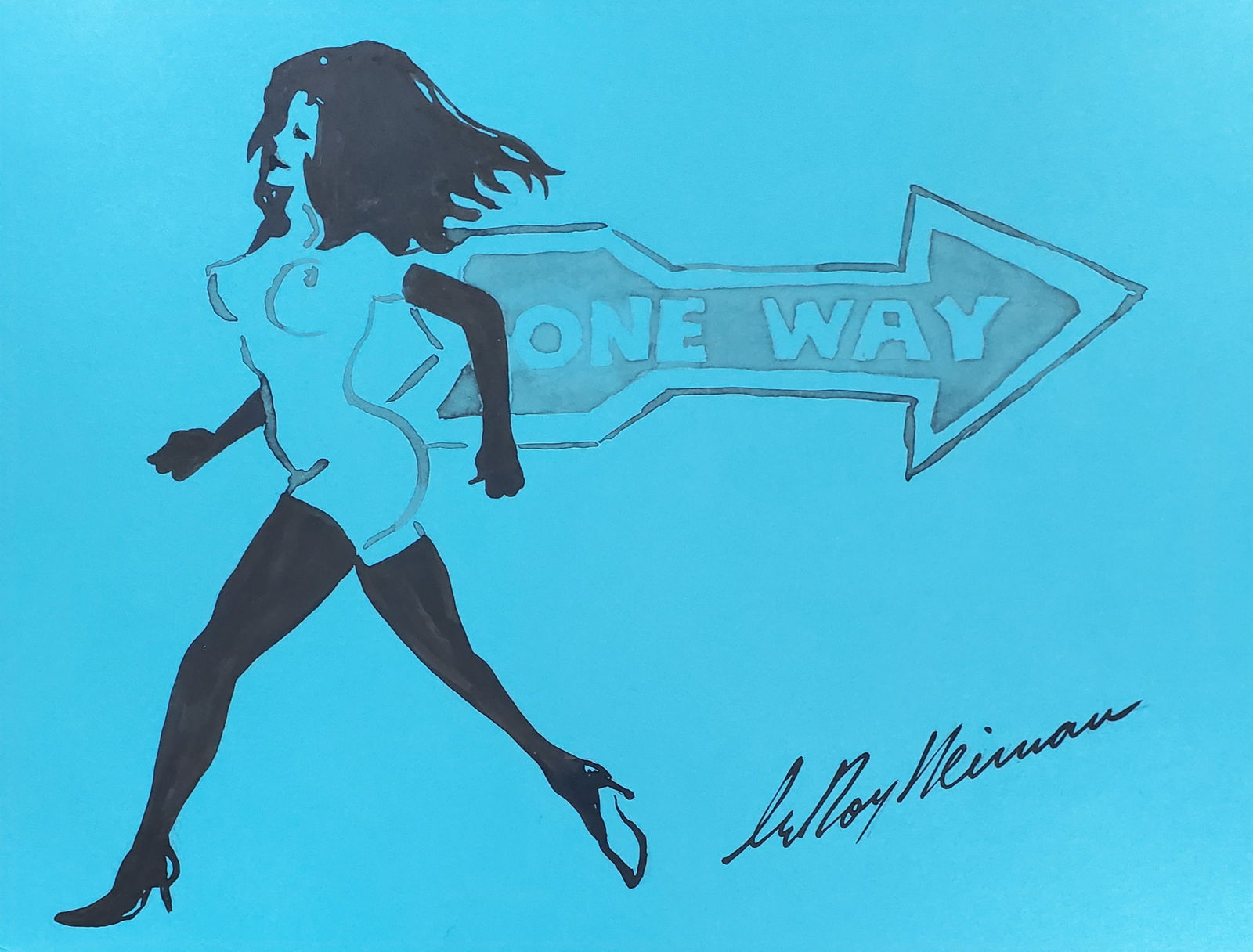 LeRoy Neiman, Playboy Femlin goes the wrong way, Original Signed Watercolor Drawing (1 of 1)