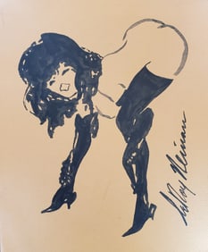 LeRoy Neiman, Playboy Femlin bends over, Original Signed Watercolor Drawing