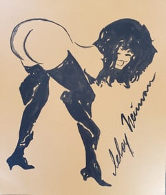 LeRoy Neiman, Playboy Femlin shows her rear end, Original Signed Watercolor Drawing