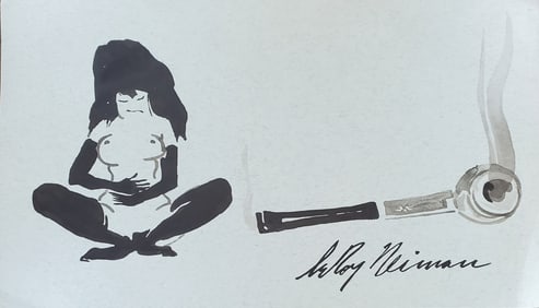 LeRoy Neiman, Playboy Femlin shouldn't have smoked the pipe, Original Signed Watercolor Drawing