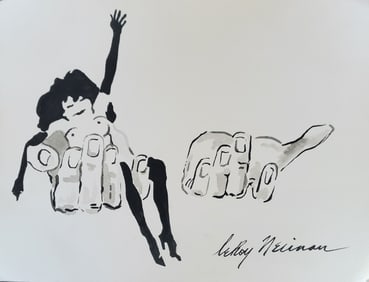 LeRoy Neiman, Playboy Femlin gets carried in hand, Original Signed Watercolor Drawing