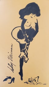 LeRoy Neiman, Playboy Femlin puts on her platform shoes, Original Signed Watercolor Drawing