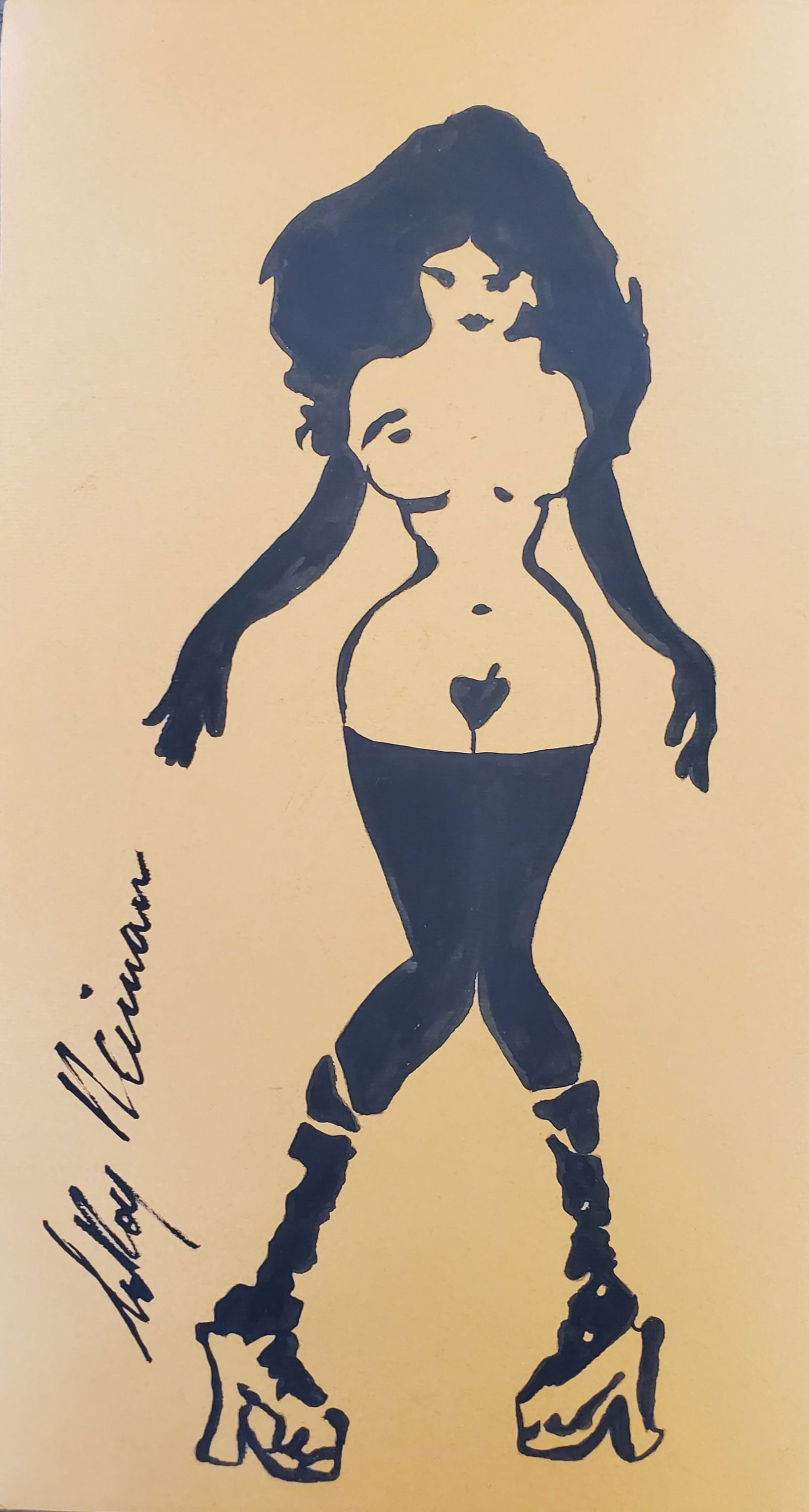 LeRoy Neiman, Playboy Femlin perched precariously in heels, Original Signed Watercolor Drawing (1 of 2)