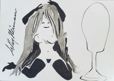 LeRoy Neiman, Playboy Femlin with uber long hair, Original Signed Watercolor Drawing