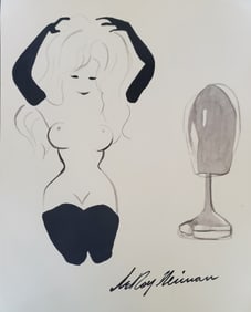 LeRoy Neiman, Playboy Femlin dons a wig, Original Signed Watercolor Drawing