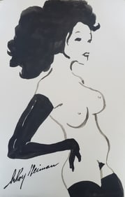 LeRoy Neiman, Playboy Femlin with hands upon her hips, Original Signed Watercolor Drawing