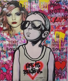 Jozza - Pop Art, 'Cool Kid', Original Mixed Media Acrylic Canvas Painting, 48"x40"