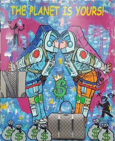 Jozza - Pop Art, 'My Planet', Original Mixed Media Acrylic Canvas Painting, 48"x60"