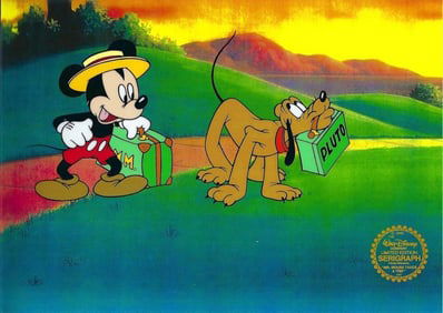 Disney, Pluto & Mickey Mouse Takes A Trip Animation Art Sericel Cel