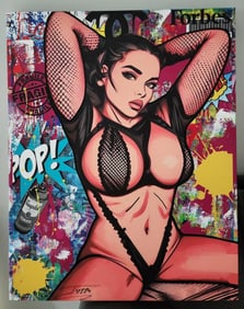 Jozza - Pop Art, "Siri - Centerfold", Original Mixed Media Acrylic Canvas Painting, 2024, 30"X24"