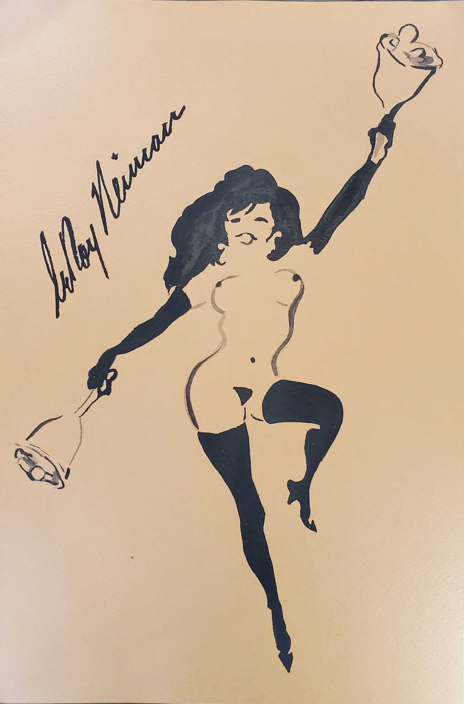 LeRoy Neiman, Playboy Femlin rings her bells II, Original Signed Watercolor Drawing