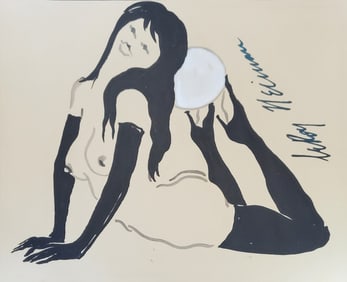 LeRoy Neiman, Playboy Femlin Balances a ball, Original Signed Watercolor Drawing