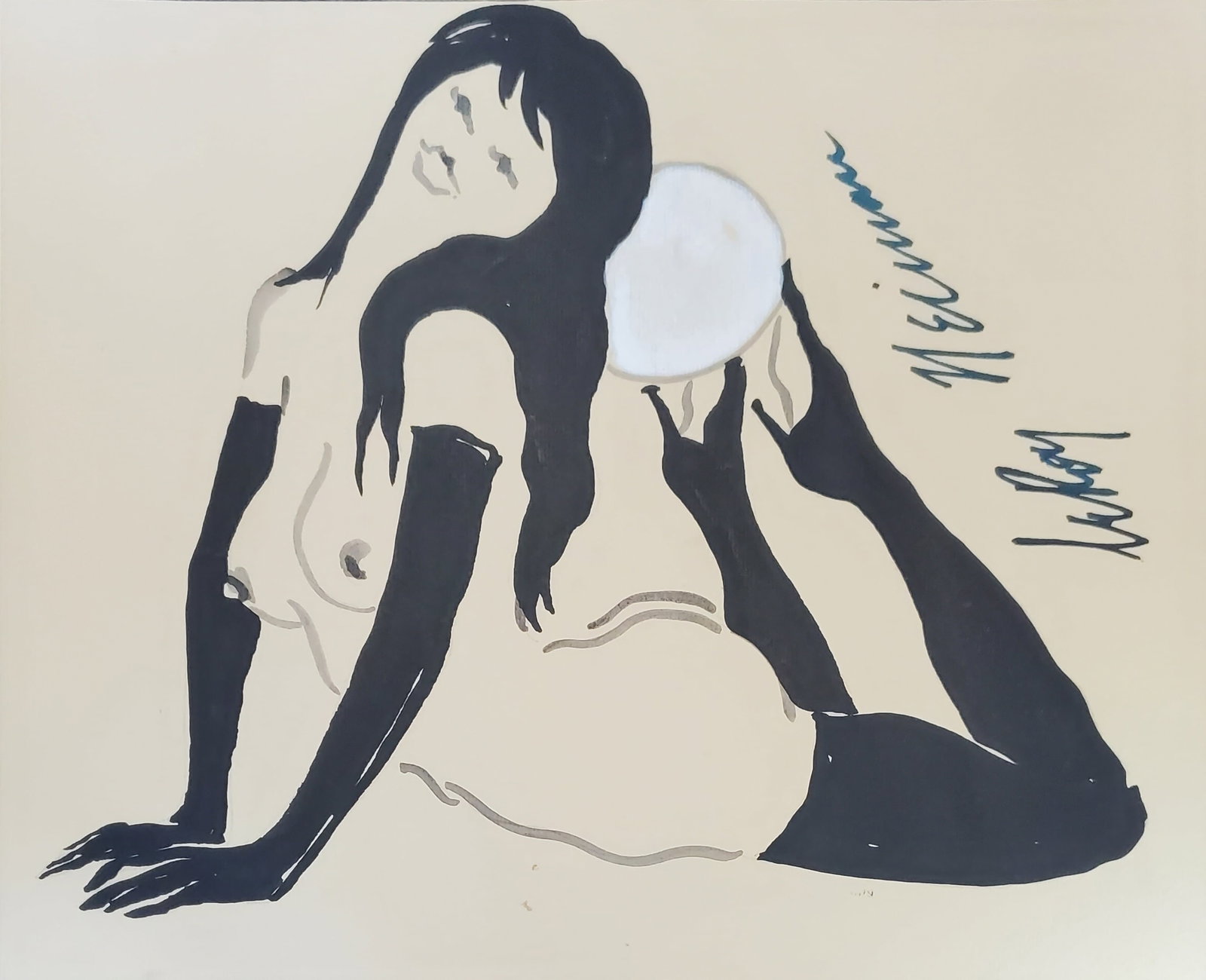 LeRoy Neiman, Playboy Femlin Balances a ball, Original Signed Watercolor Drawing: Artist: LeRoy Neiman Title: Playboy Femlin Medium: Watercolor on Paper Subject: Playboy Magazine Femlin Condition: Very Good Size: 9 x 7.25 Condition: Very Good - Excellent