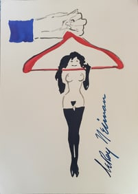 LeRoy Neiman, Playboy Femlin does chin ups on a hanger, Original Signed Watercolor Drawing