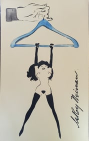 LeRoy Neiman, Playboy Femlin hangs from a hanger, Original Signed Watercolor Drawing
