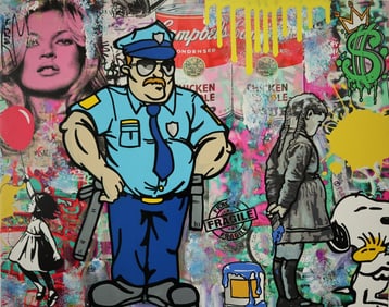 Jozza - Pop Art, 'Police Officer!' Mixed Media Acrylic Canvas Painting, 2024, 24"x30"