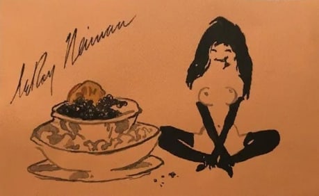 LeRoy Neiman, Playboy Femlin Having a Snack !, Signed Watercolor Drawing