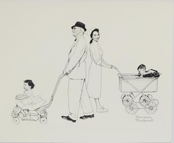 Norman Rockwell, Grandfather Wheeling Baby', American Family Life Porfolio Lithograph, 1962