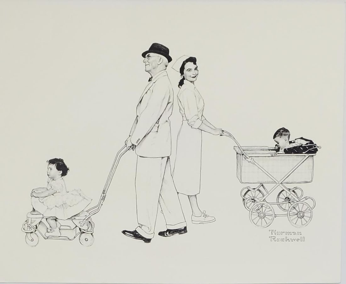 Norman Rockwell, Grandfather Wheeling Baby', American Family Life Porfolio Lithograph, 1962 (1 of 1)