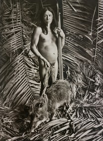 Sebastiao Salgado, Zo'e man with pet pig, 2009
