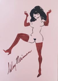 LeRoy Neiman, Playboy Femlin in red stockings and gloves, Original Signed Watercolor Drawing