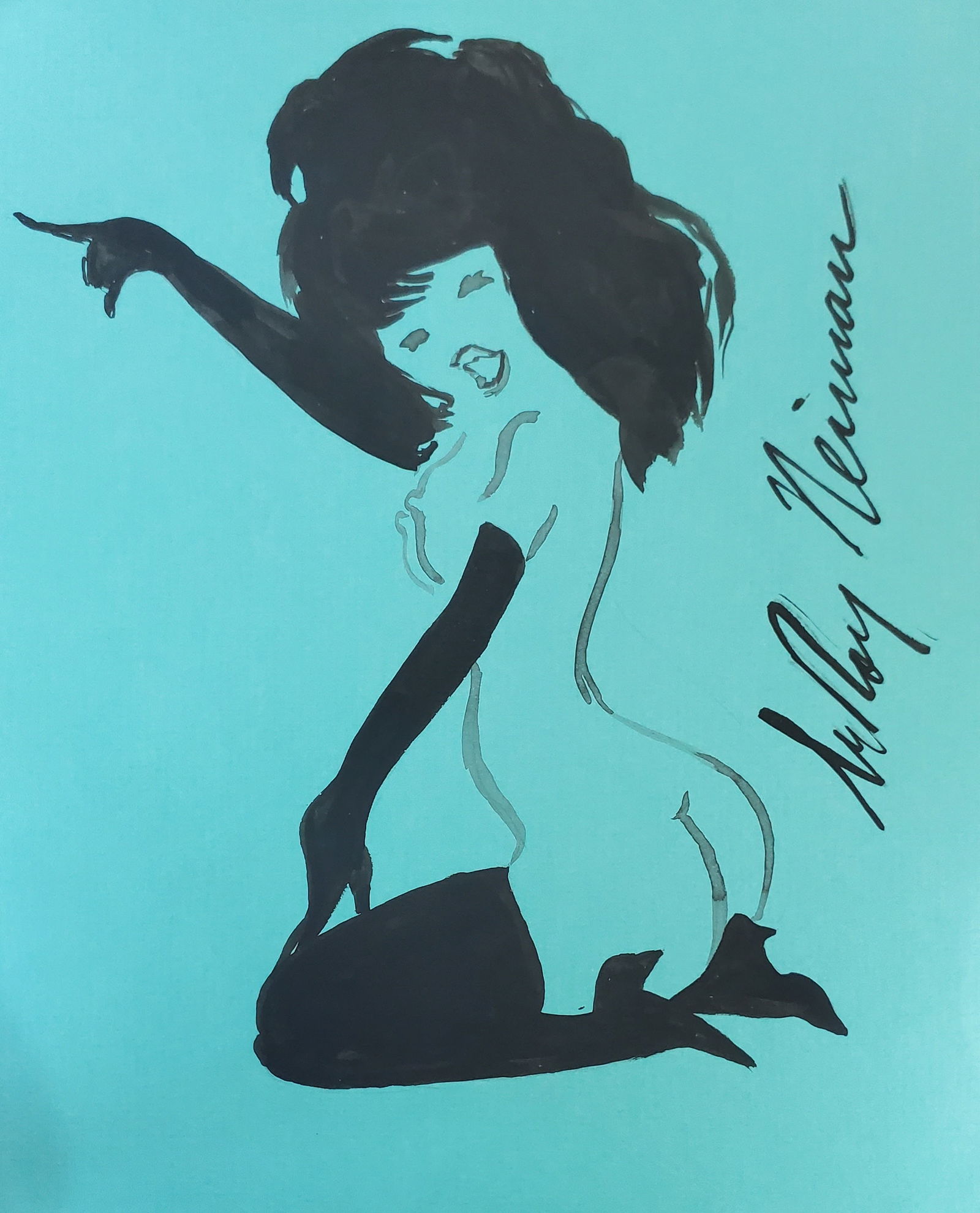 LeRoy Neiman, Playboy Femlin pointing, Original Signed Watercolor Drawing (1 of 2)