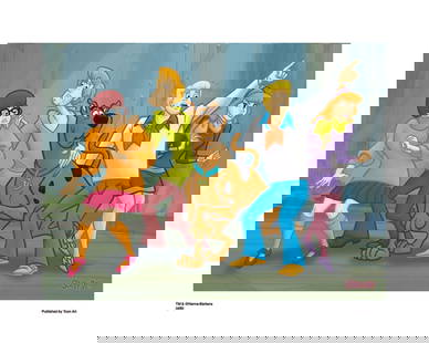 Warner Bros, Hanna-Barbera, Scooby-Doo, "The Mystery Gang", 16" X 20": Title: The Mystery Gang Subject: Scooby Doo Publisher: Classic Moments Type: Animation Giclee Paper: MT600 Year Produced: Circa 2000-2010 Size: 16" x 20" Condition: Excellent Licensed by Warner Bros.