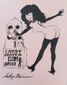 LeRoy Neiman, Playboy Femlin gets gum drops, Original Signed Watercolor Drawing