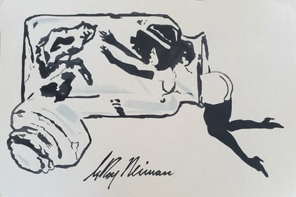 LeRoy Neiman, Playboy Femlin gets every last drop, Original Signed Watercolor Drawing