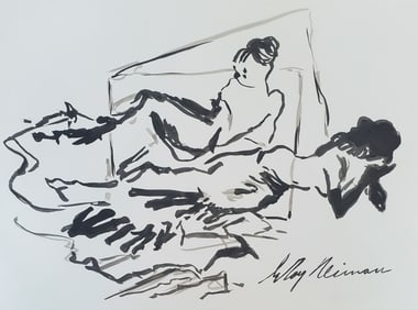 LeRoy Neiman, Playboy Femlin In the bed sketch, Original Signed Watercolor Drawing