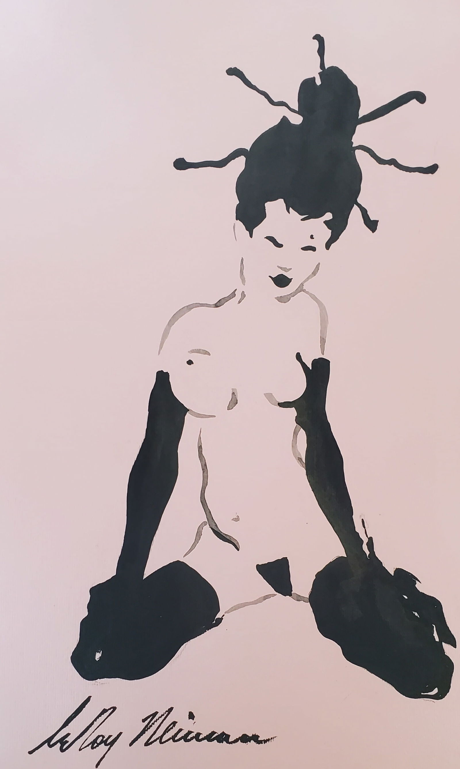 LeRoy Neiman, Playboy Femlin as a Geisha, Original Signed Watercolor Drawing (1 of 2)