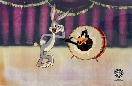 Warner Bros, Looney Tunes, Bugs Bunny & Daffy Duck on stage, Limited Edition Animation Cel