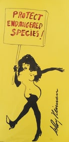 LeRoy Neiman, Playboy Femlin is an animal rights activist, Original Signed Watercolor Drawing