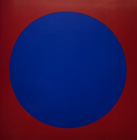 Victor Vaserely, Blue Sphere on Red Background