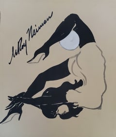 LeRoy Neiman, Playboy Femlin does yoga with a ball, Original Signed Watercolor Drawing